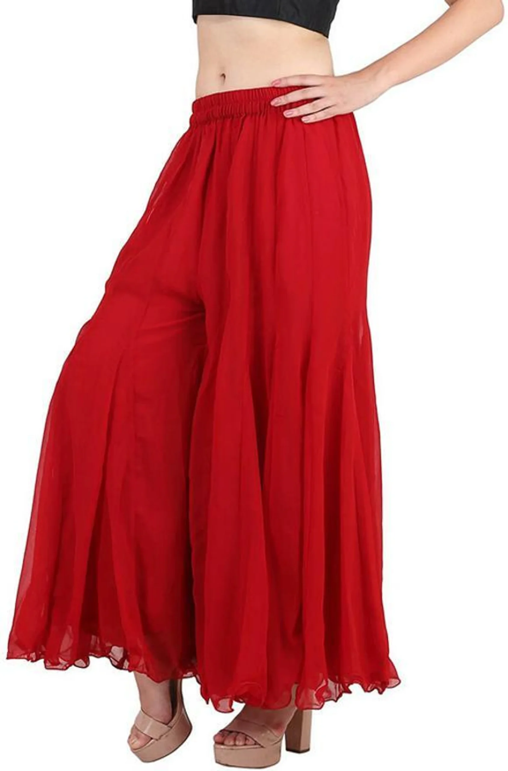 Flared Red Georgette Trousers - Image 10