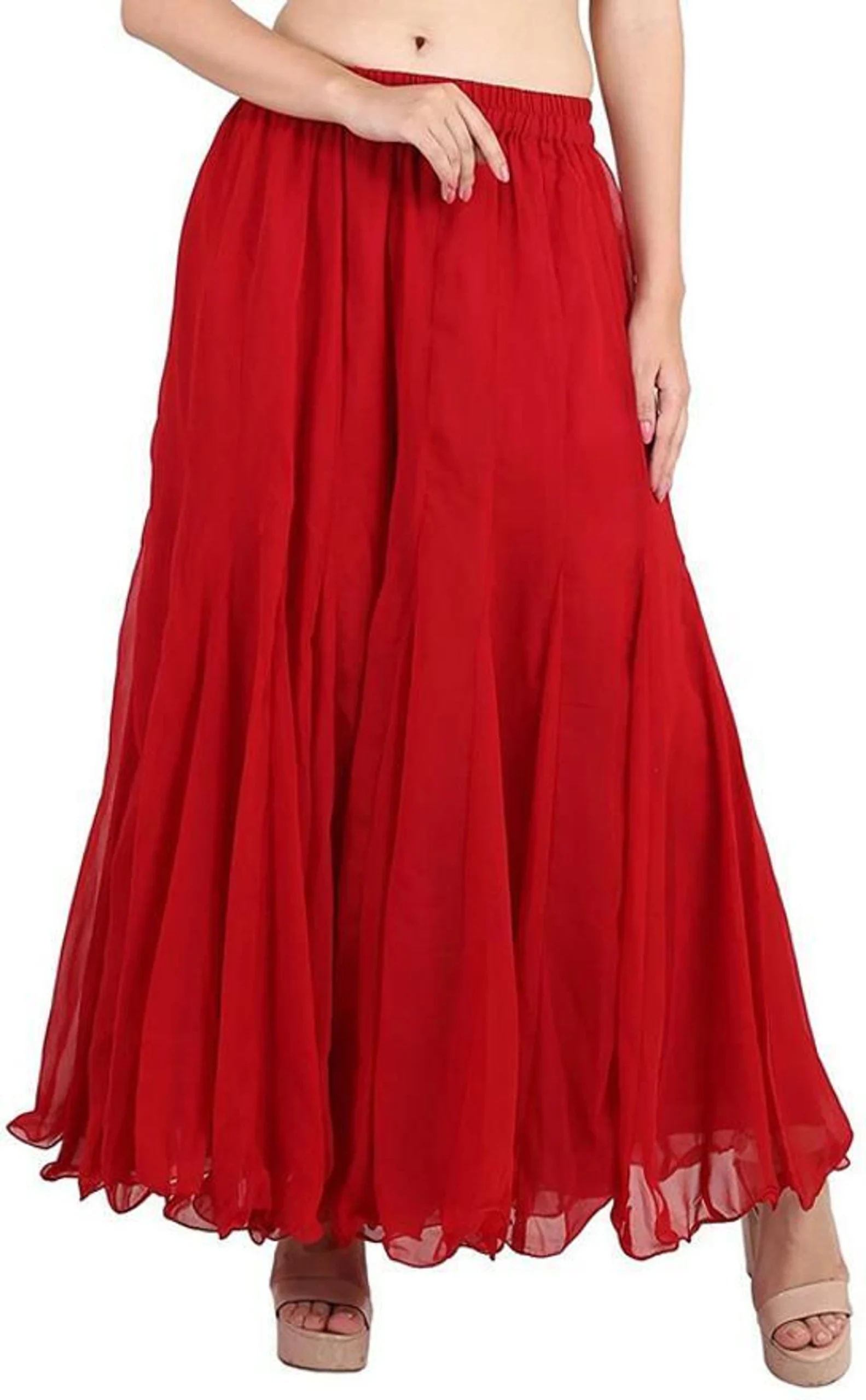 Flared Red Georgette Trousers - Image 11