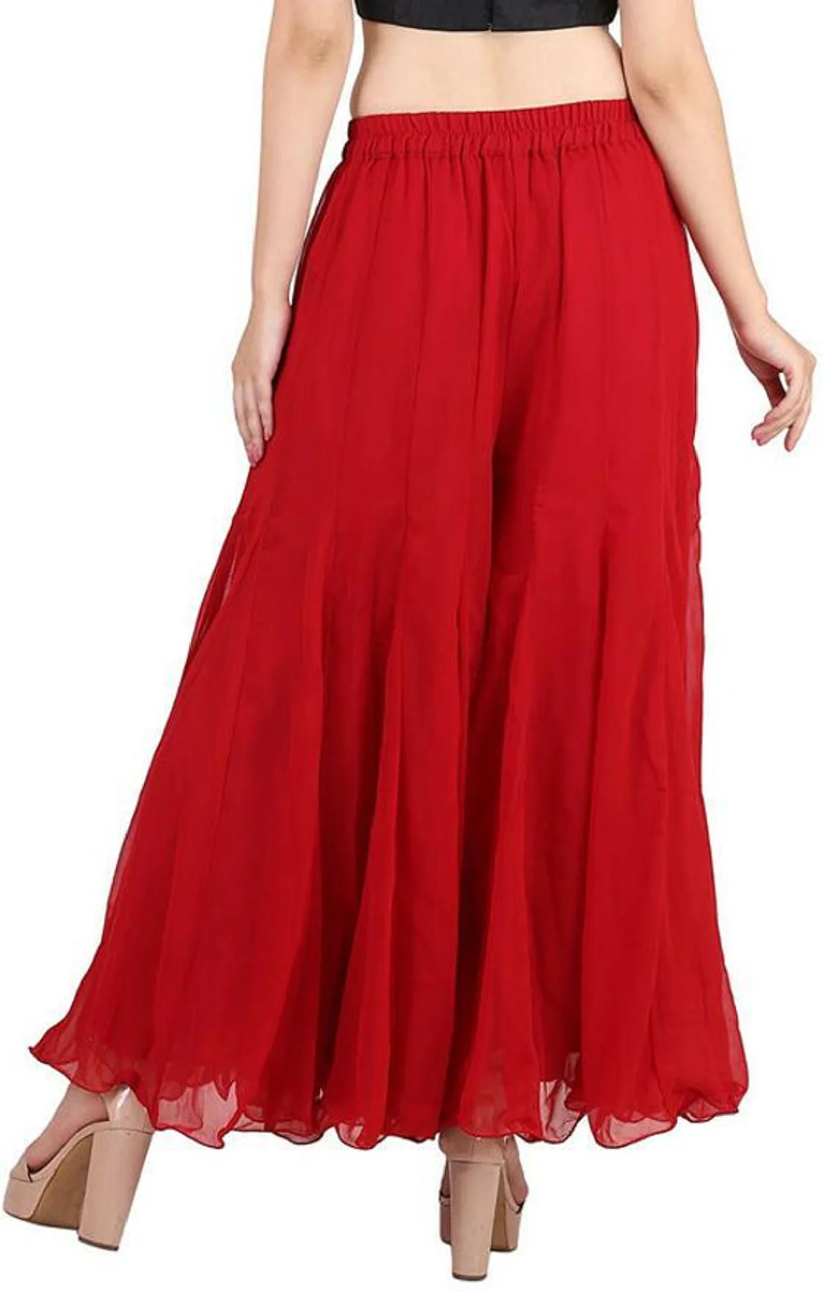 Flared Red Georgette Trousers - Image 12