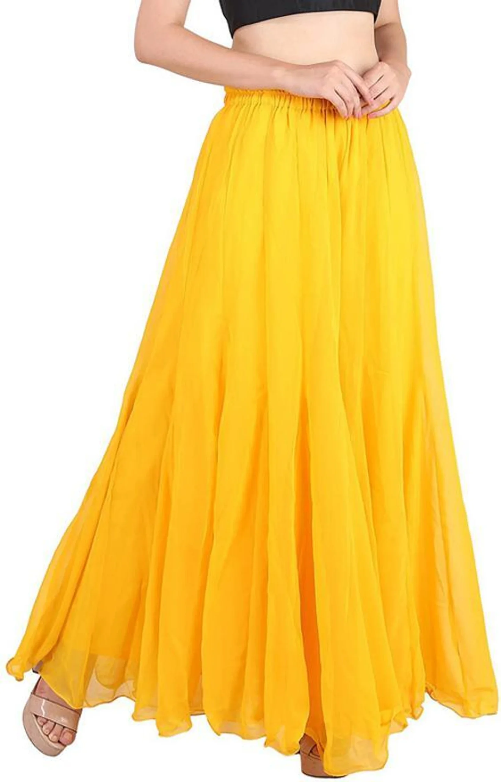 Flared Yellow Georgette Trousers - Image 9