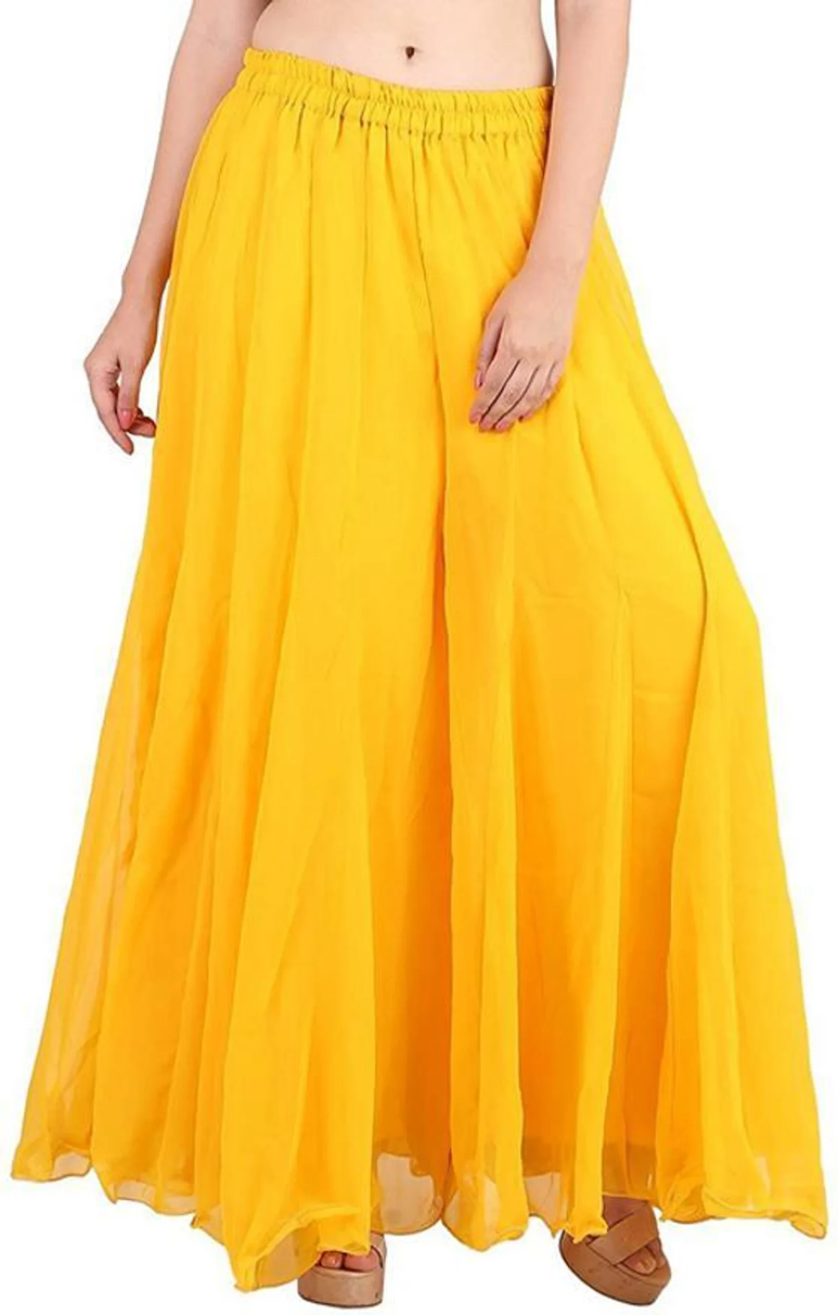 Flared Yellow Georgette Trousers - Image 10