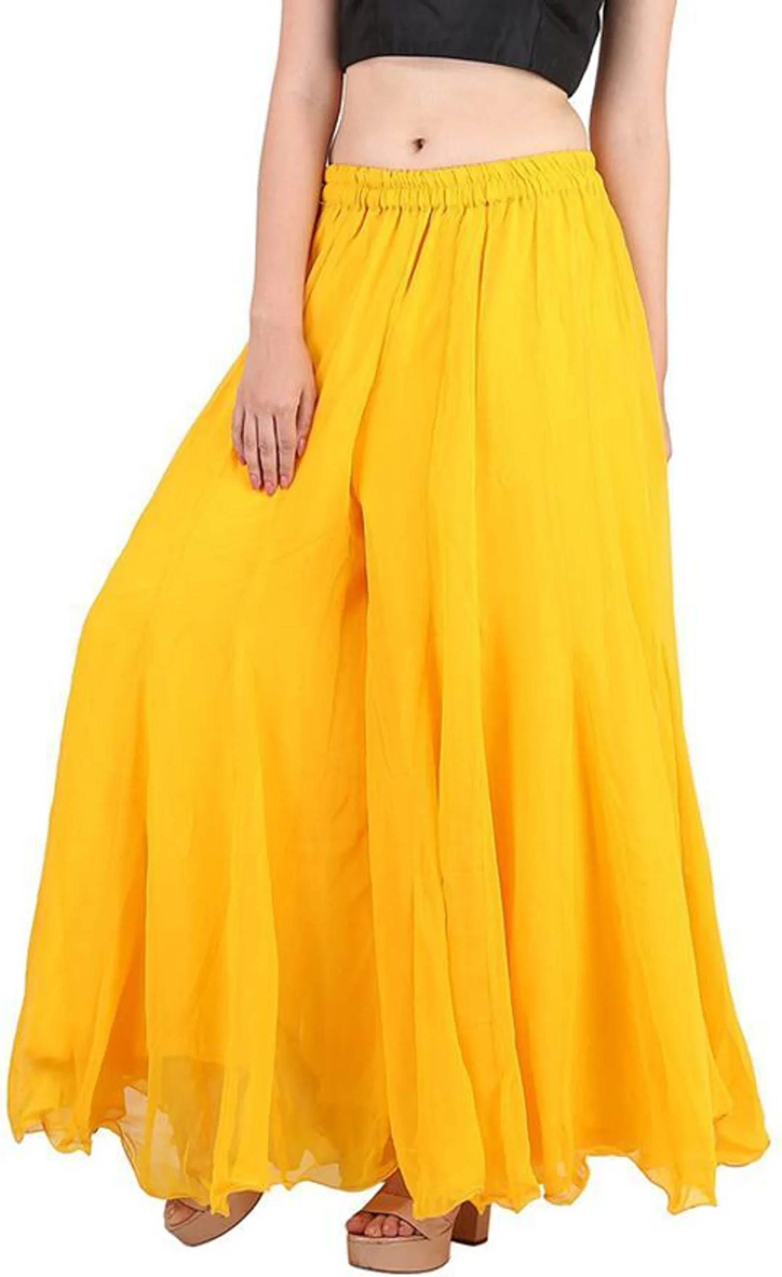 Flared Yellow Georgette Trousers - Image 11